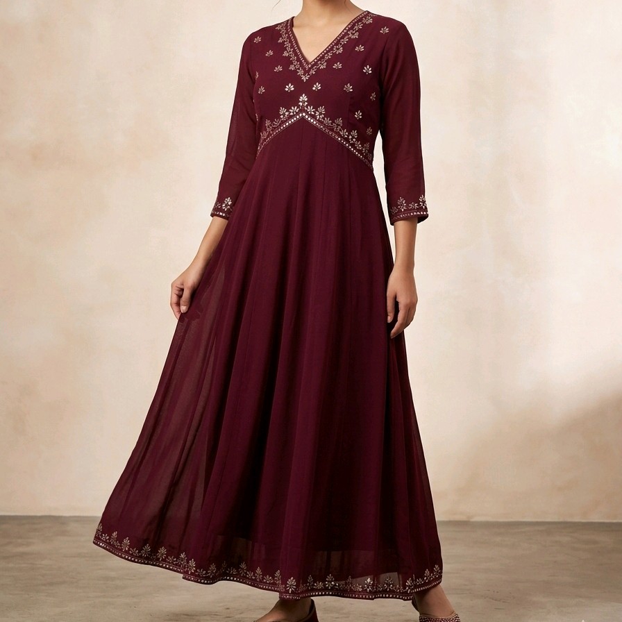 wine colour umbrella kurthi