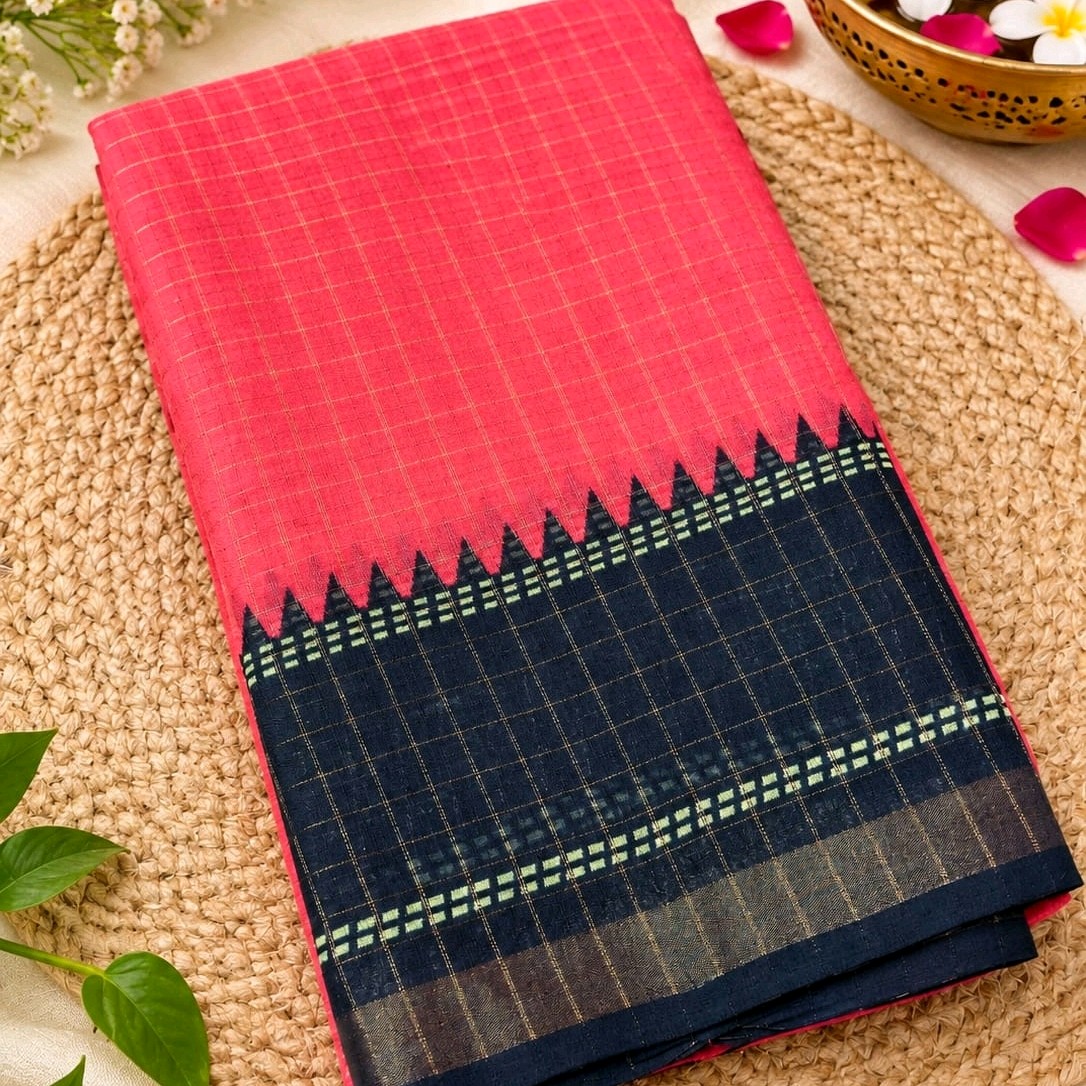 Linen checks  saree