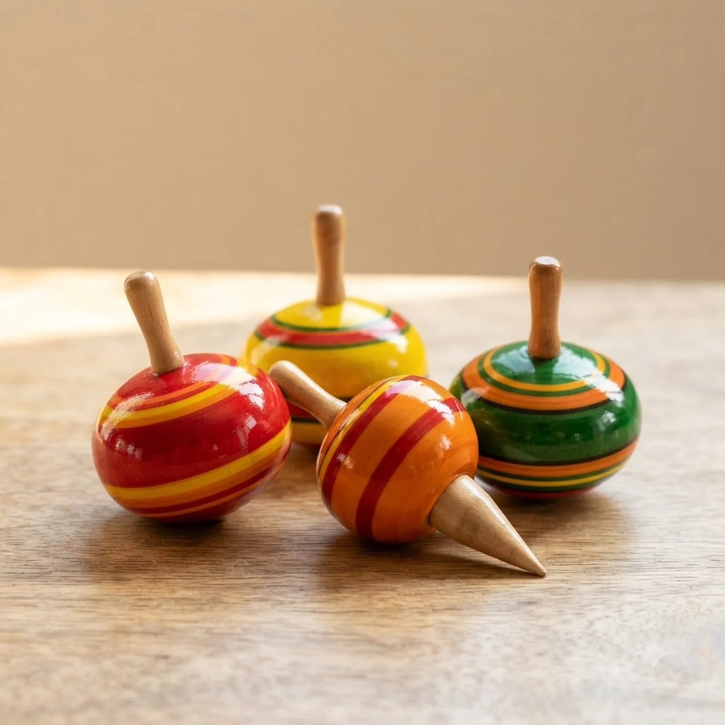 Channapatna Spinning Tops — Set of 4