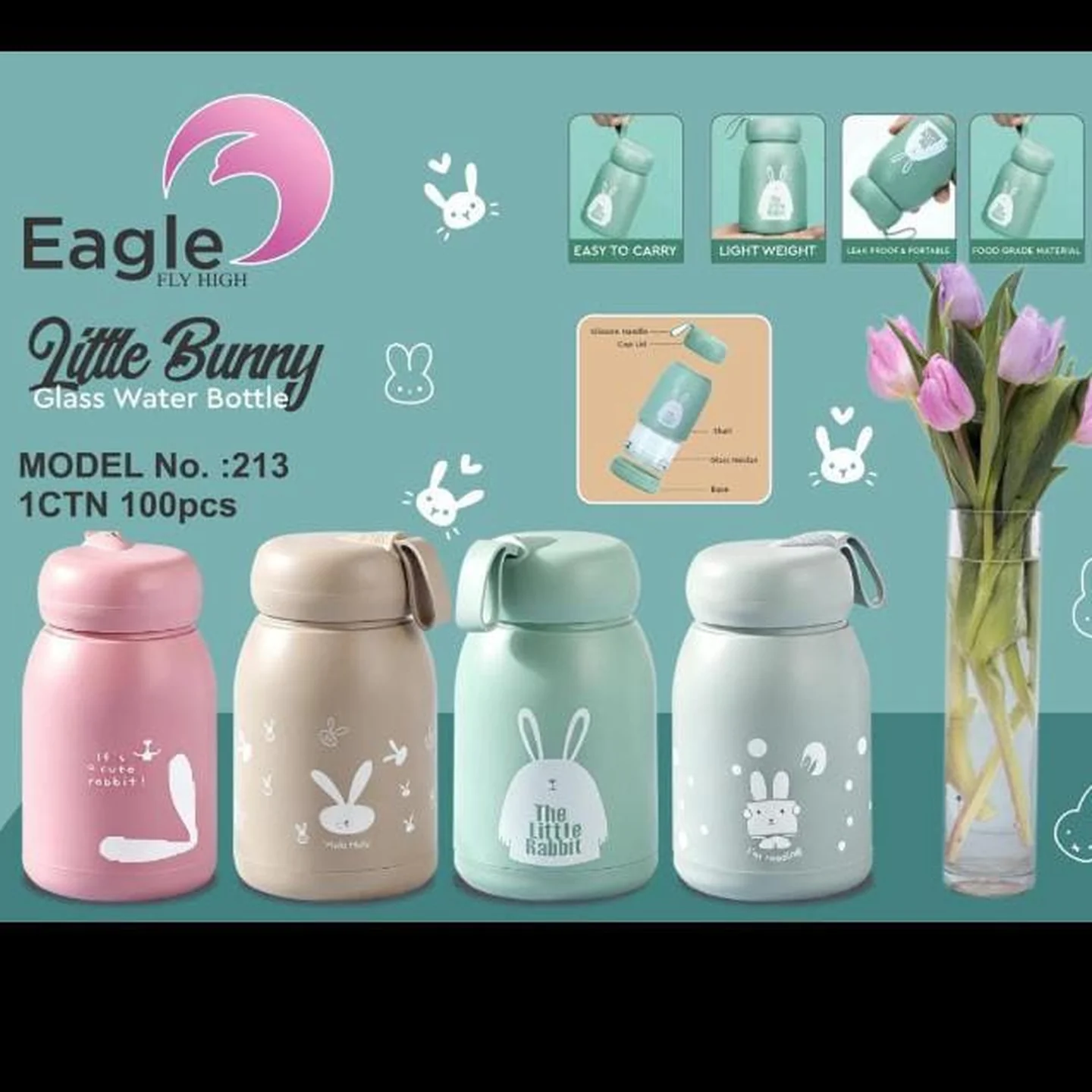 Little Bunny Glass Water Bottle