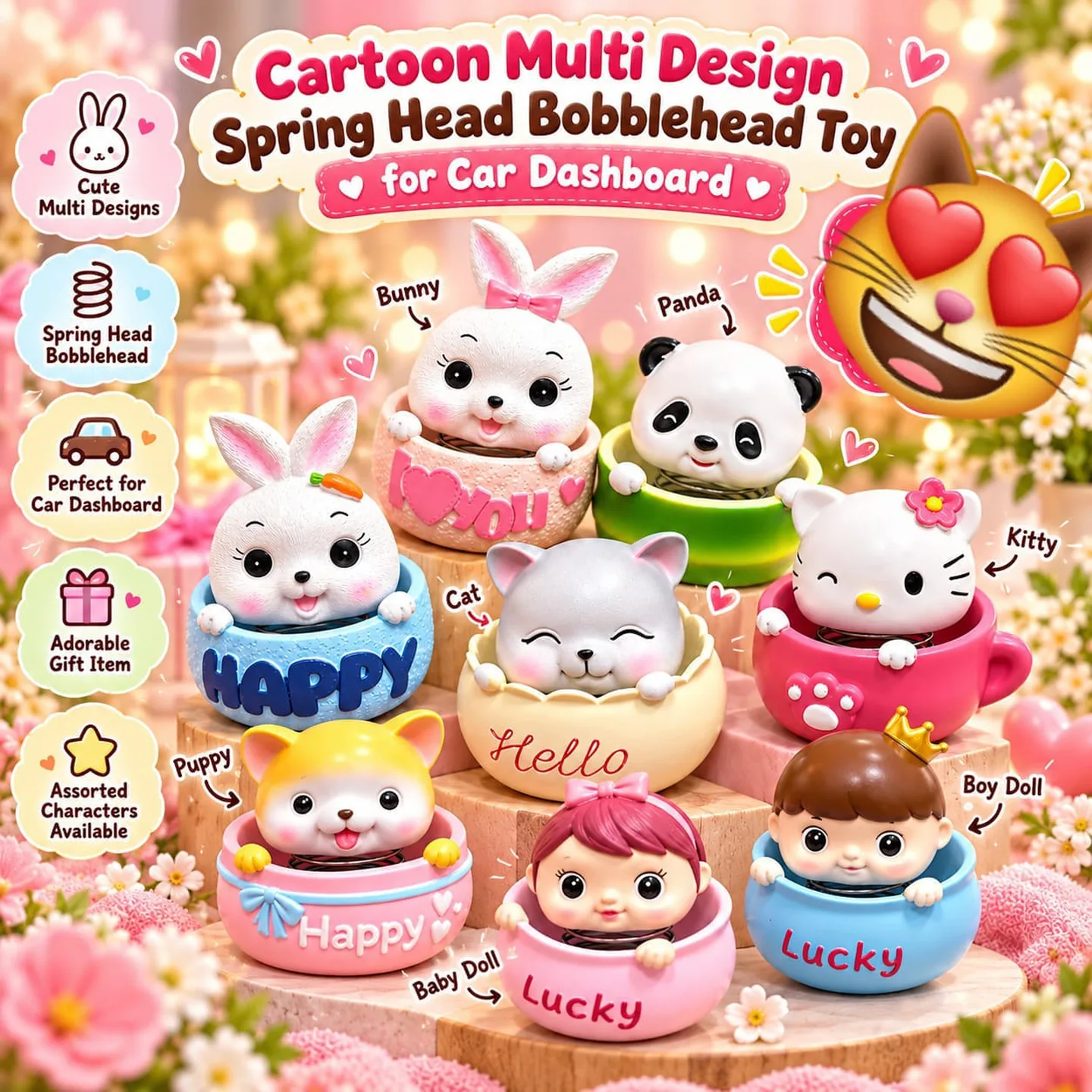 Cartoon Spring Bobblehead Dashboard Toy