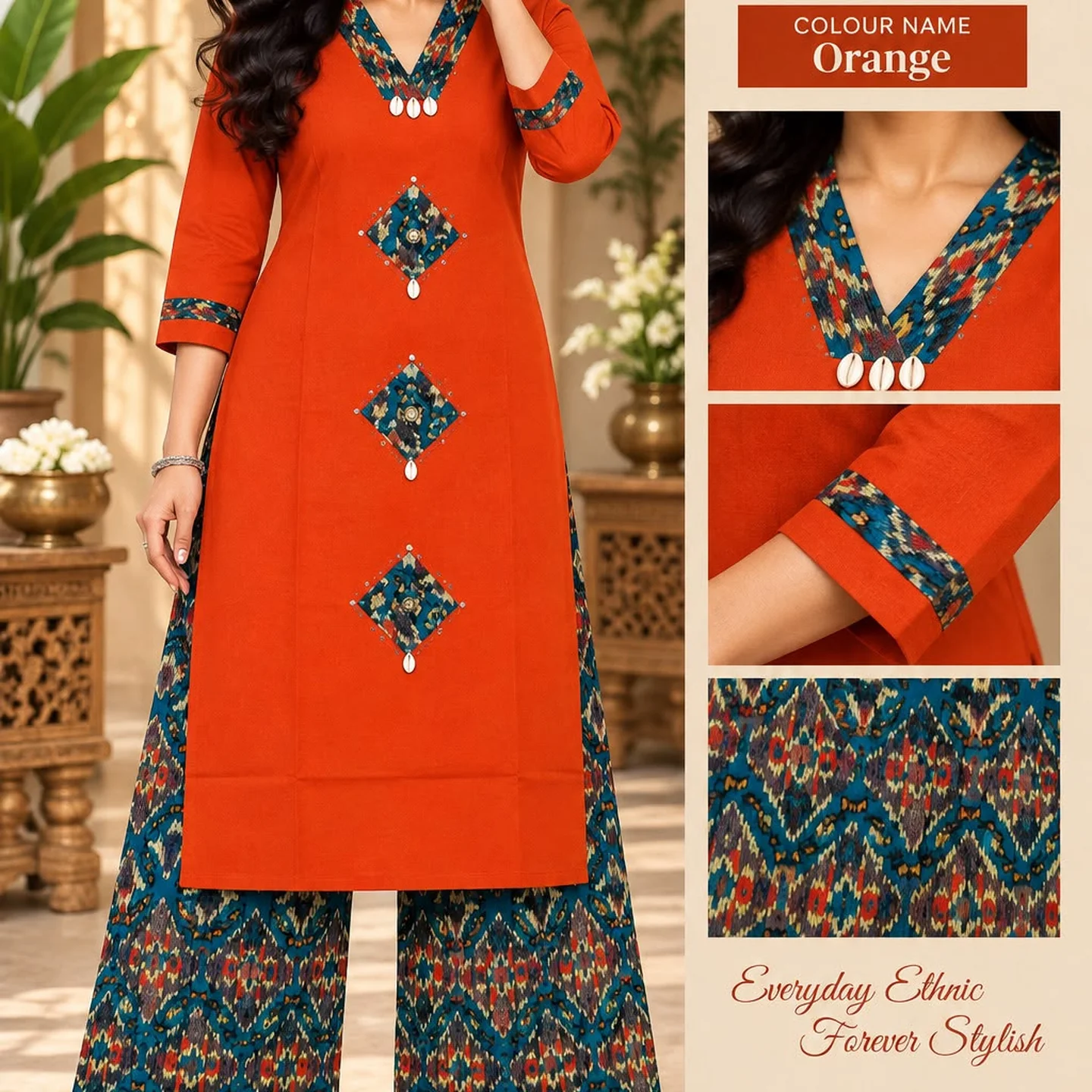 Ikkat Cotton Kurta and Palazzo Set