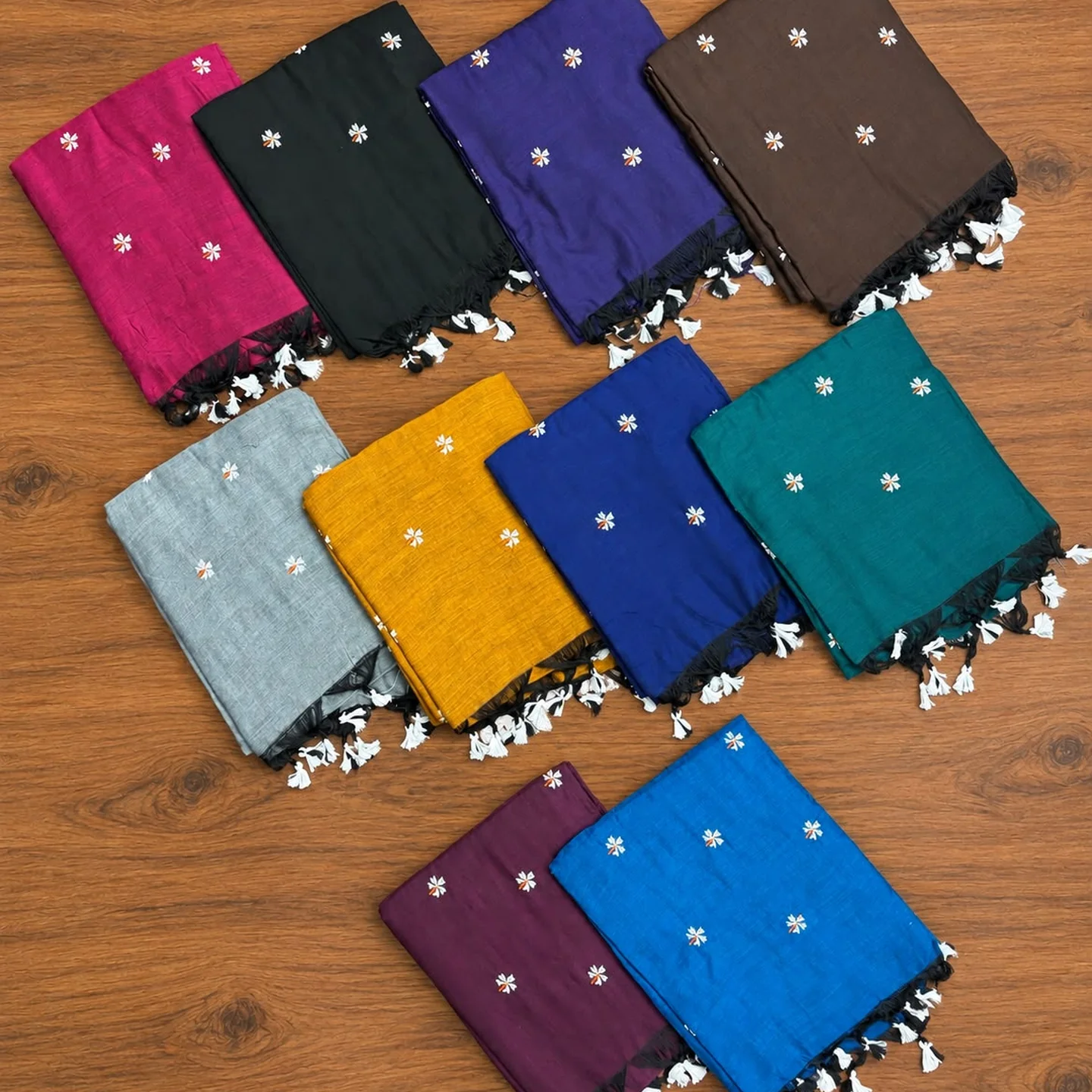 Khadi Cotton Saree with Floral Embroidery