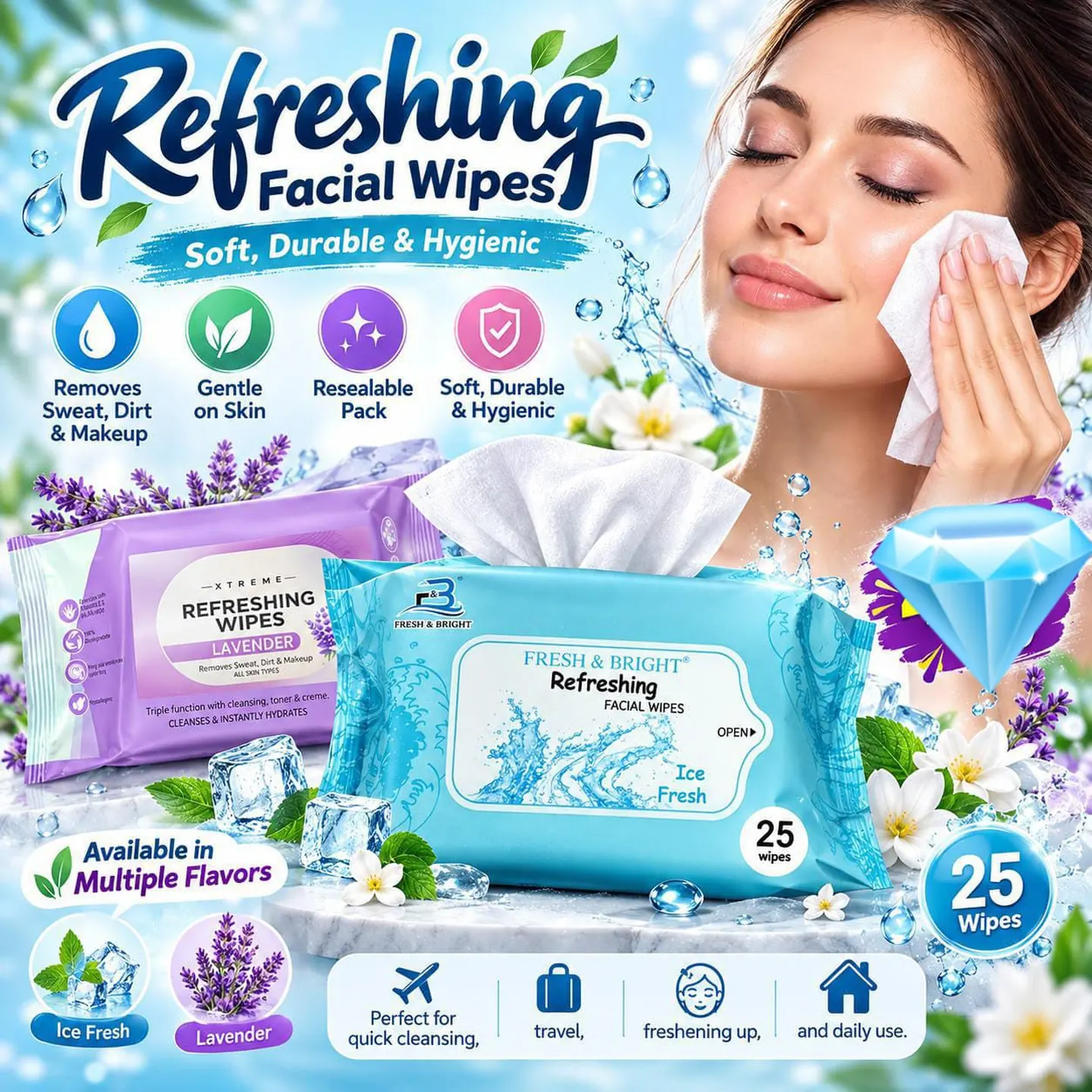 Refreshing Facial Wipes, 25 Wipes