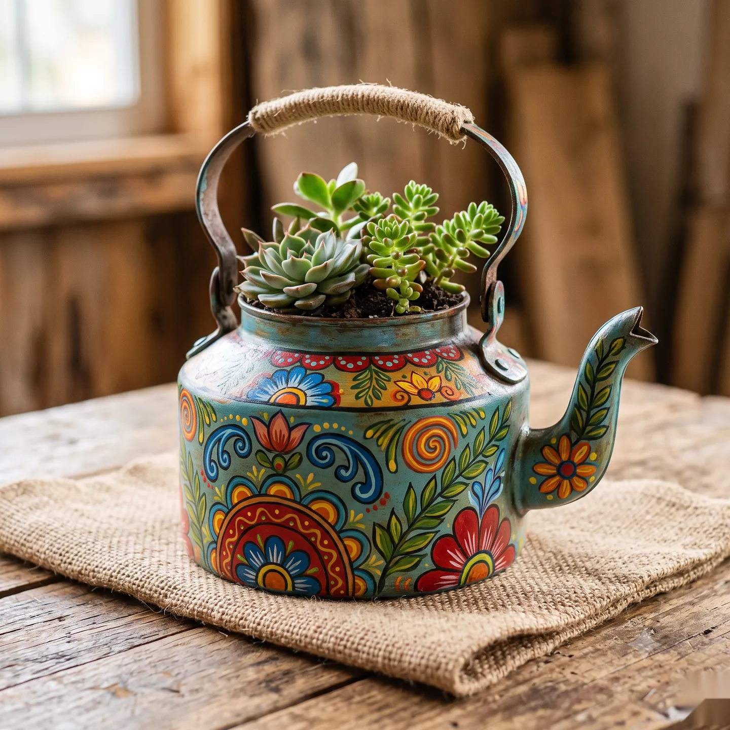 Hand-Painted Kettle Planter