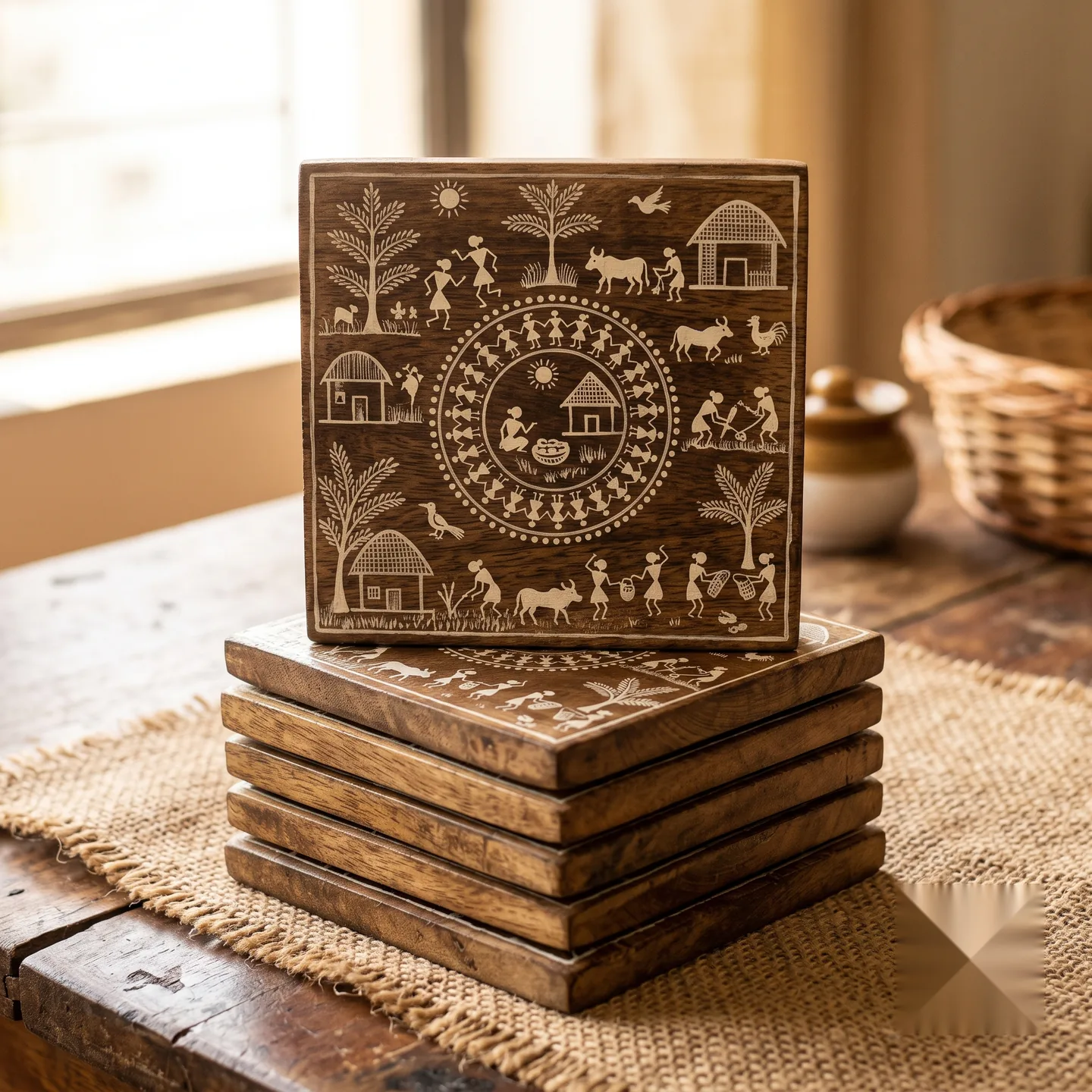 Warli Art Coaster Set