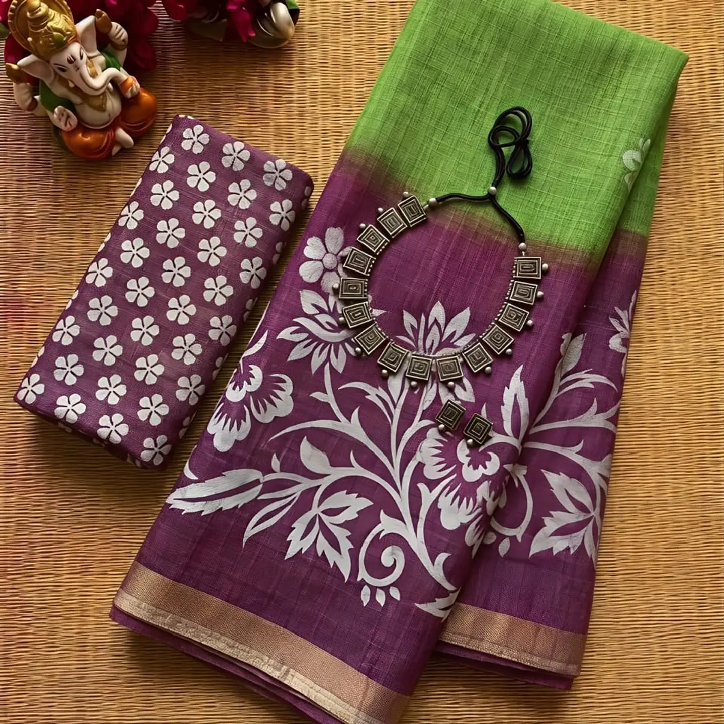 Floral Blossom Linen Saree