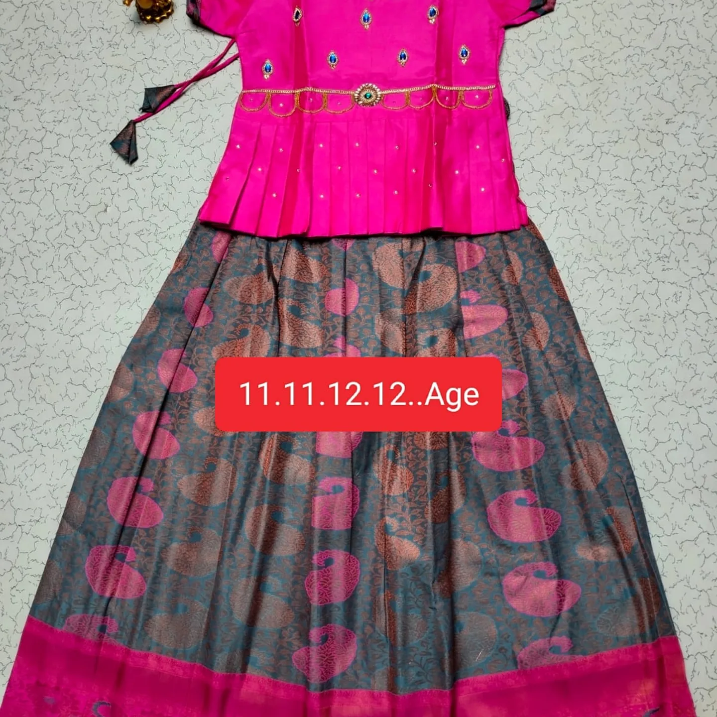 Girls' Semi Silk Pattu Pavadai Set - Pink & Grey