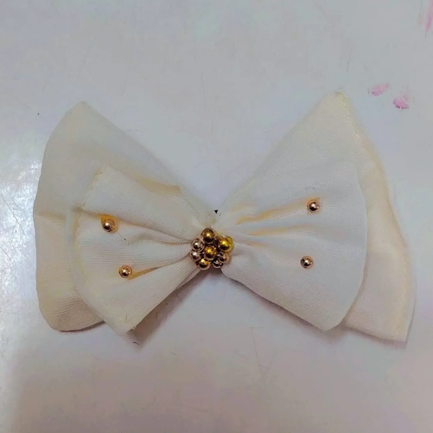 Ivory Bow Hair Clip with Gold Beads