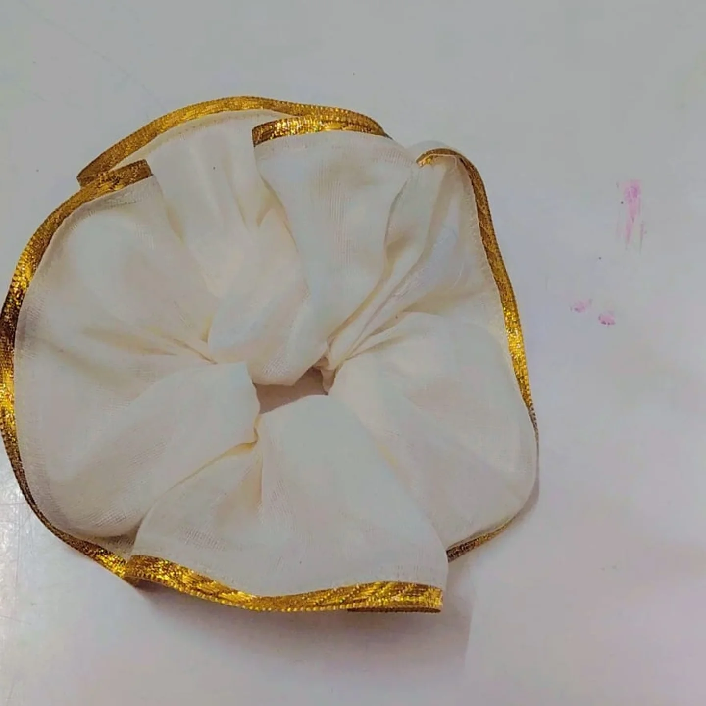 Ivory Scrunchie with Gold Edge