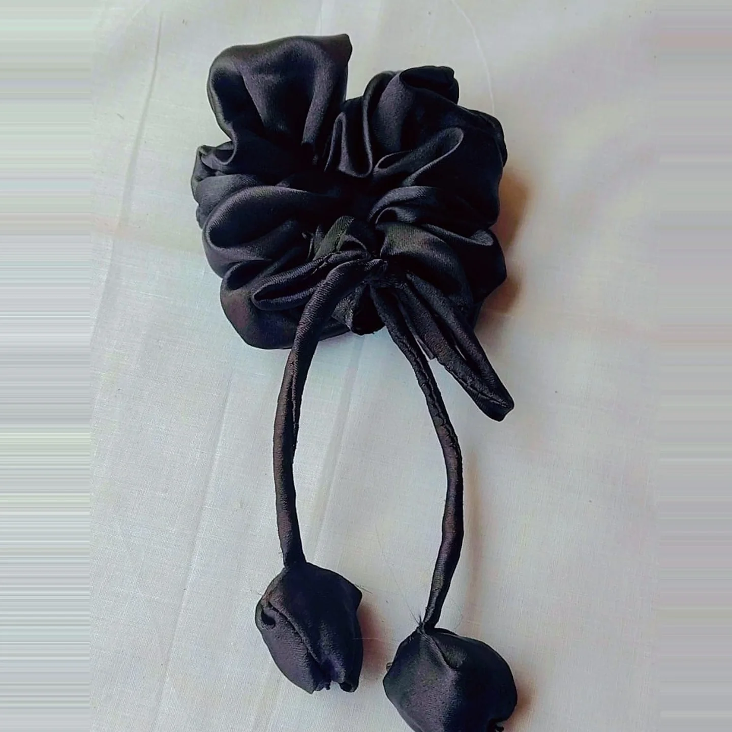 Satin Scrunchie with Knotted Rosebud Tails
