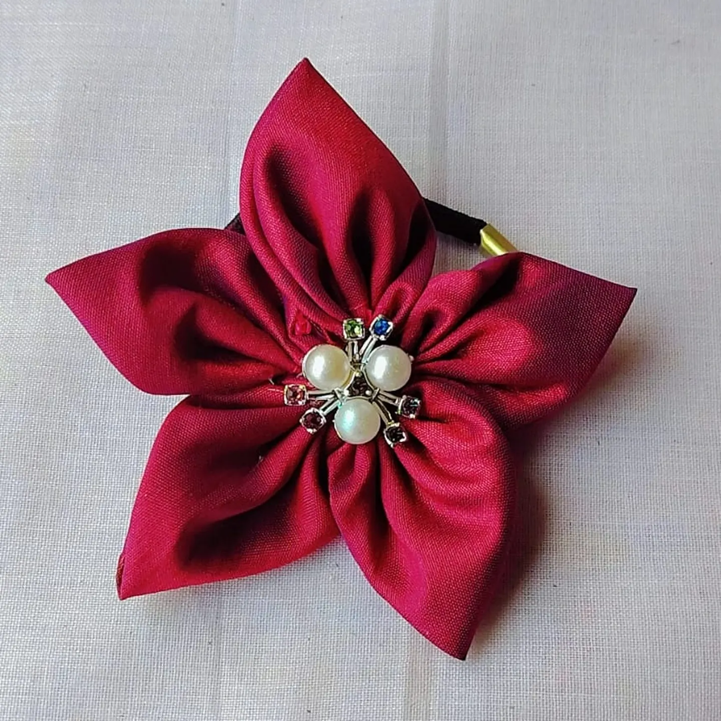 Satin Star Flower Hair Tie with Pearl Centre